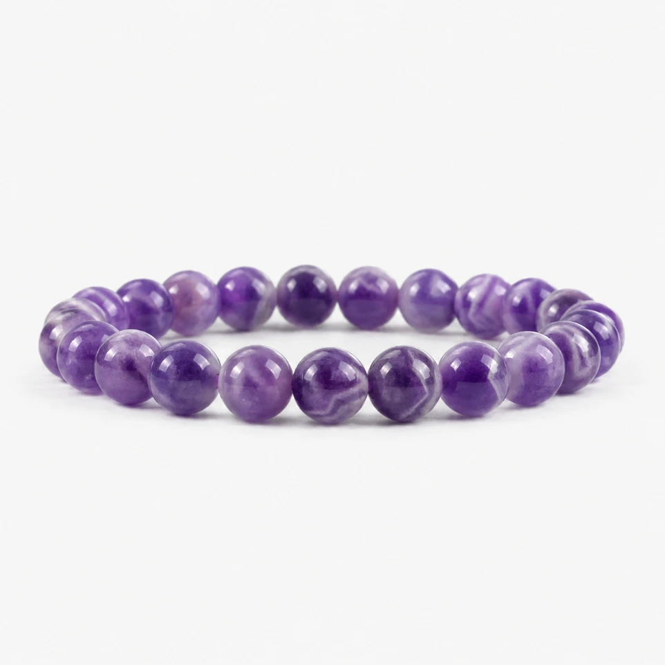Royal Violet Collection | Natural Chevron Amethyst Stretch Bracelet | 8mm Beads